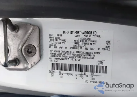 2018 Ford Transit Connect Xl z USA, uszkodzony, nr VIN NM0LS7E77J1373700